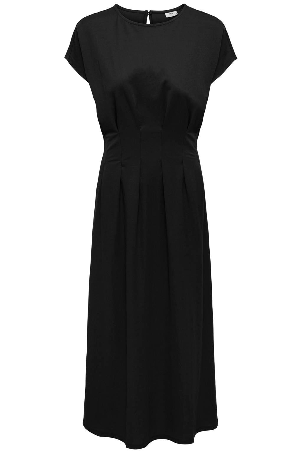 Zwarte dames JDY midi jurk van viscose met effen, korte mouwen, ronde hals en knoopsluiting