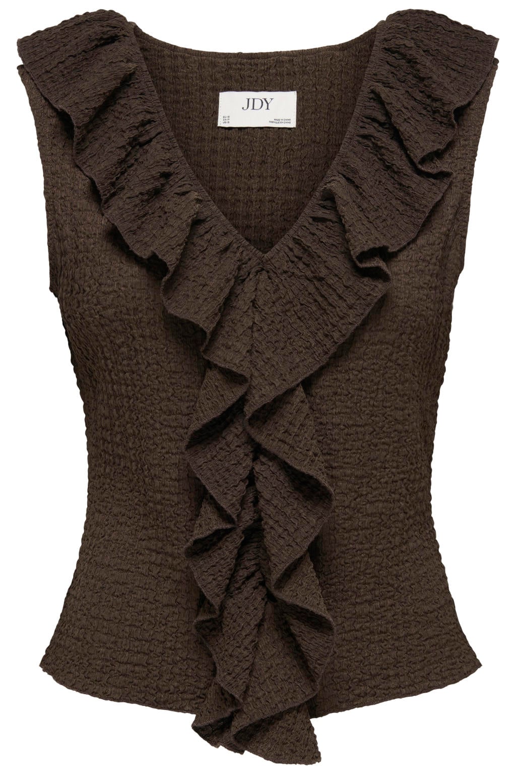 Donkerblauwe dames JDY top van polyester met effen, V-hals en ruches