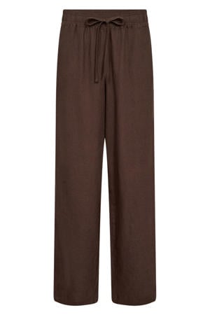 regular high waist broek met linnen donkerbruin