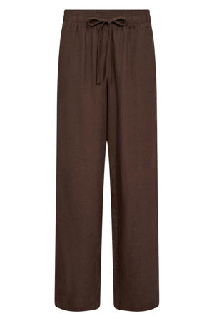 regular high waist broek met linnen donkerbruin