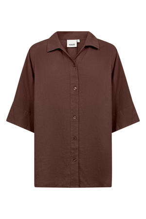 blouse met linnen donkerbruin