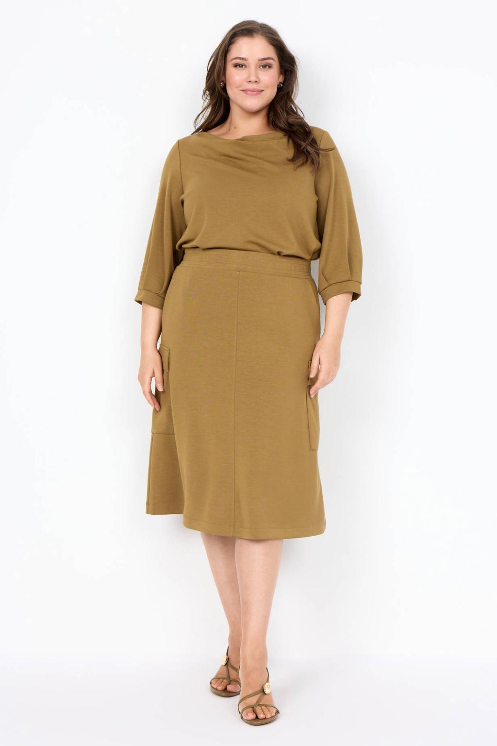 Bruine dames Wasabiconcept top van modal met effen, half lange mouwen en boothals