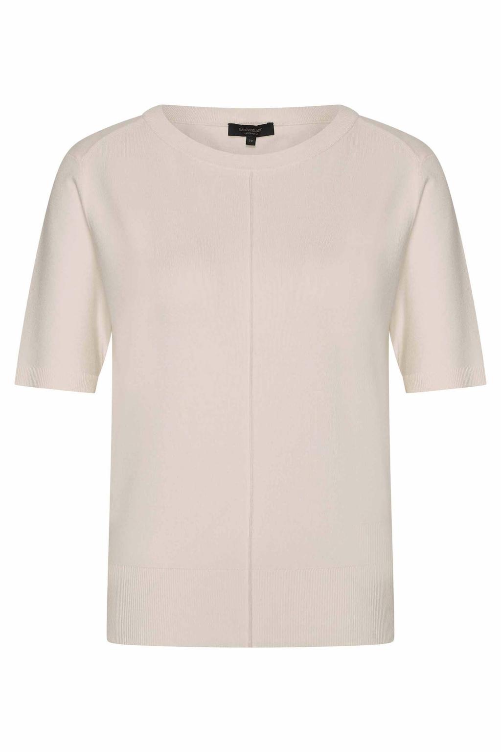 Ecru dames Claudia Sträter pullover fijn gebreid van viscose met effen, half lange mouwen en ronde hals