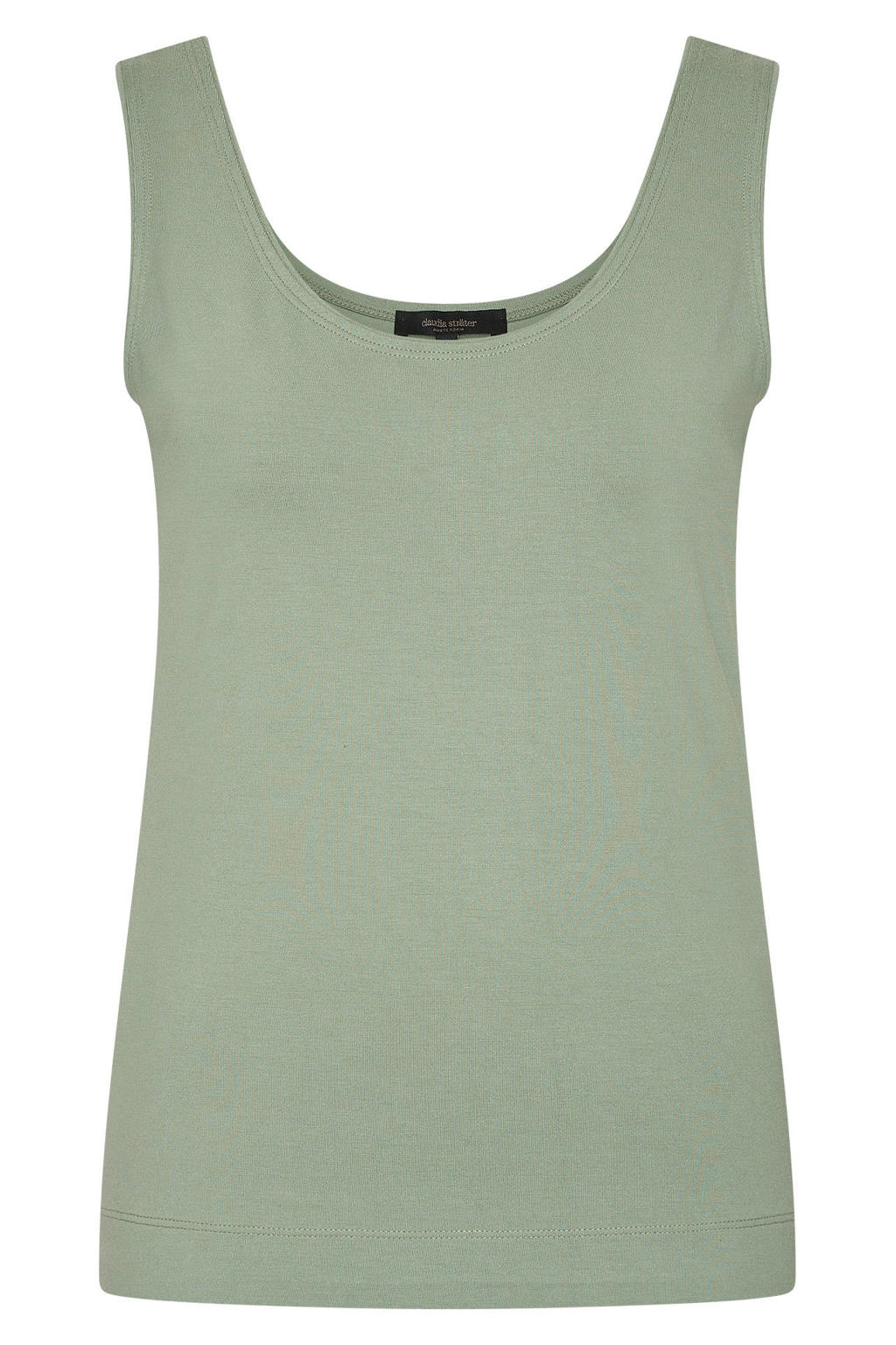 Groene dames Claudia Sträter tanktop fijn gebreid van viscose met effen en ronde hals