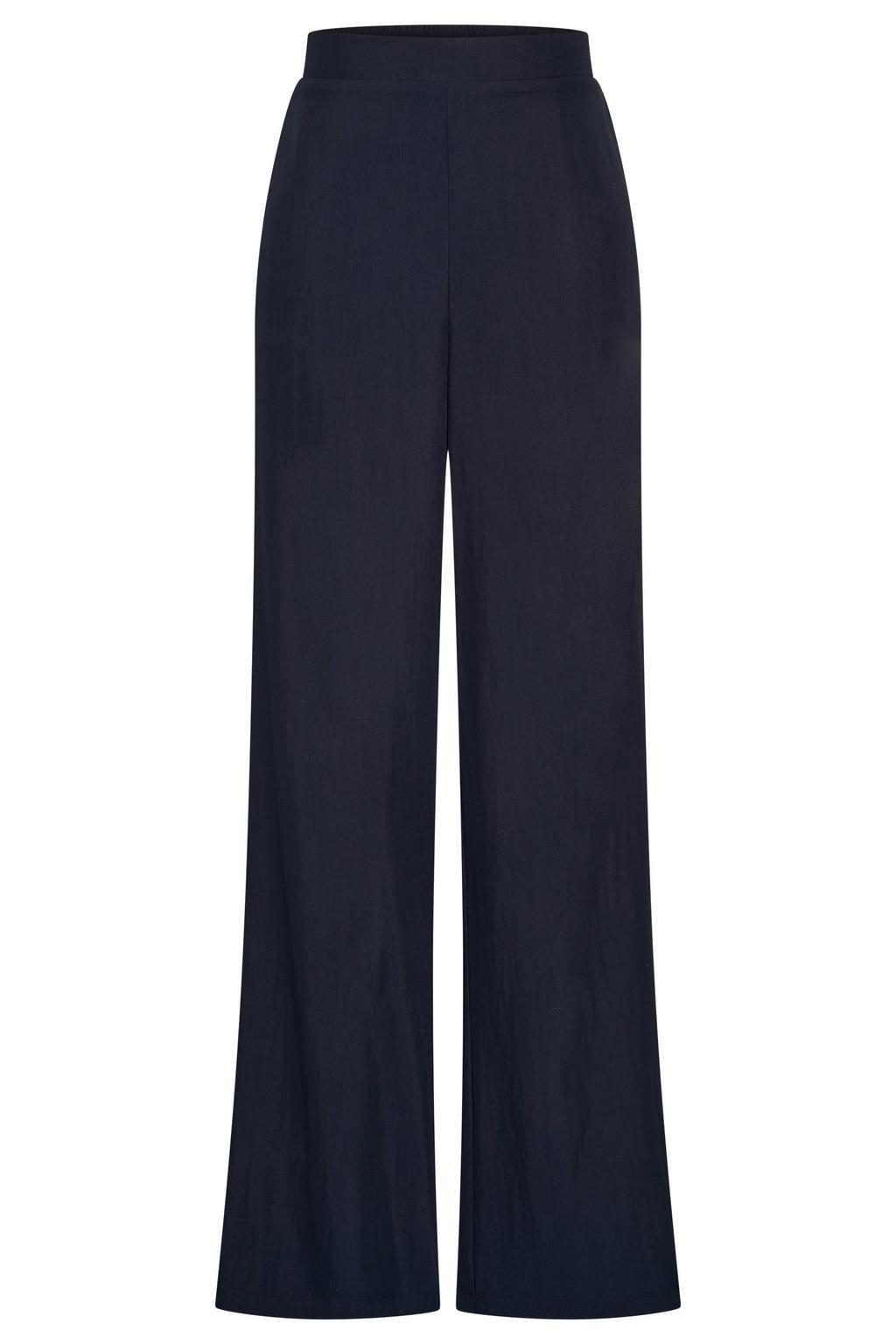 Donkerblauwe dames CLAUDIA BY CLAUDIA STRÄTER wide leg high waist broek van viscose met effen