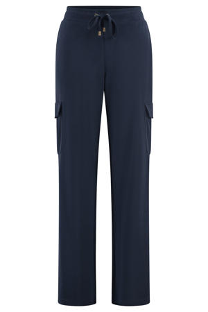 straight high waist cargobroek donkerblauw gebreid