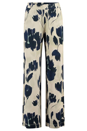 wide leg high waist gebloemde casual broek donkerblauw