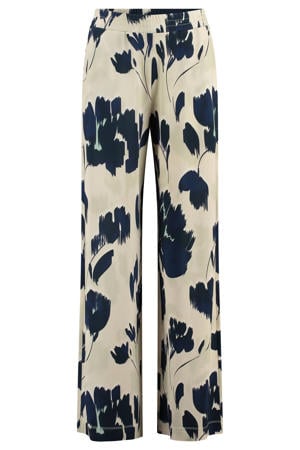 wide leg high waist gebloemde casual broek donkerblauw