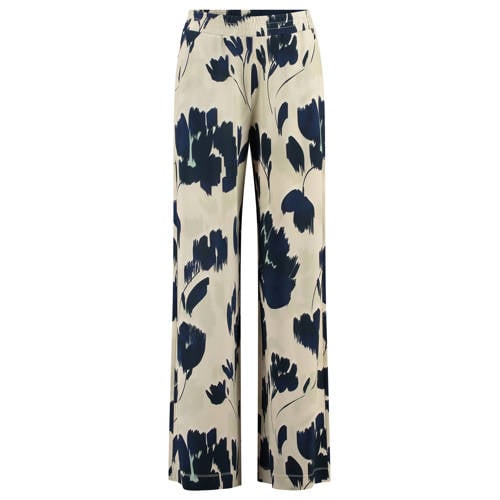 Claudia Sträter wide leg high waist gebloemde casual broek donkerblauw afbeelding