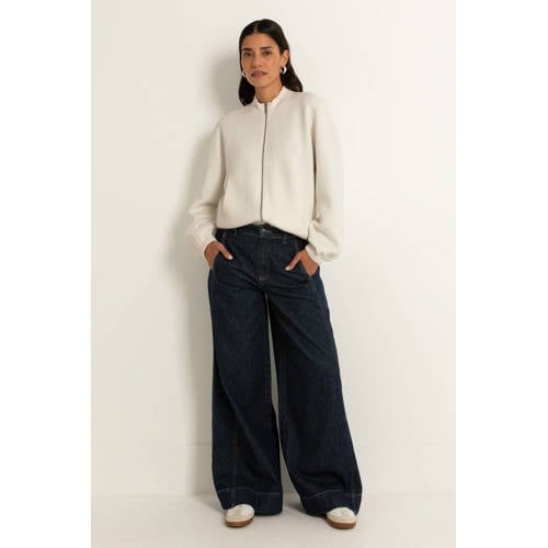 Claudia Sträter high waist wide leg jeans dark blue denim afbeelding