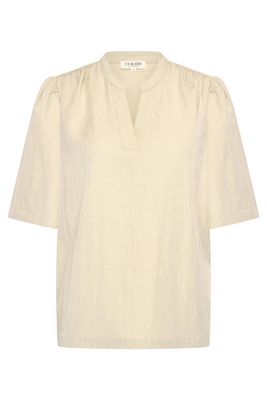 Lichtgele dames CLAUDIA BY CLAUDIA STRÄTER blouse van viscose met effen, korte mouwen en V-hals