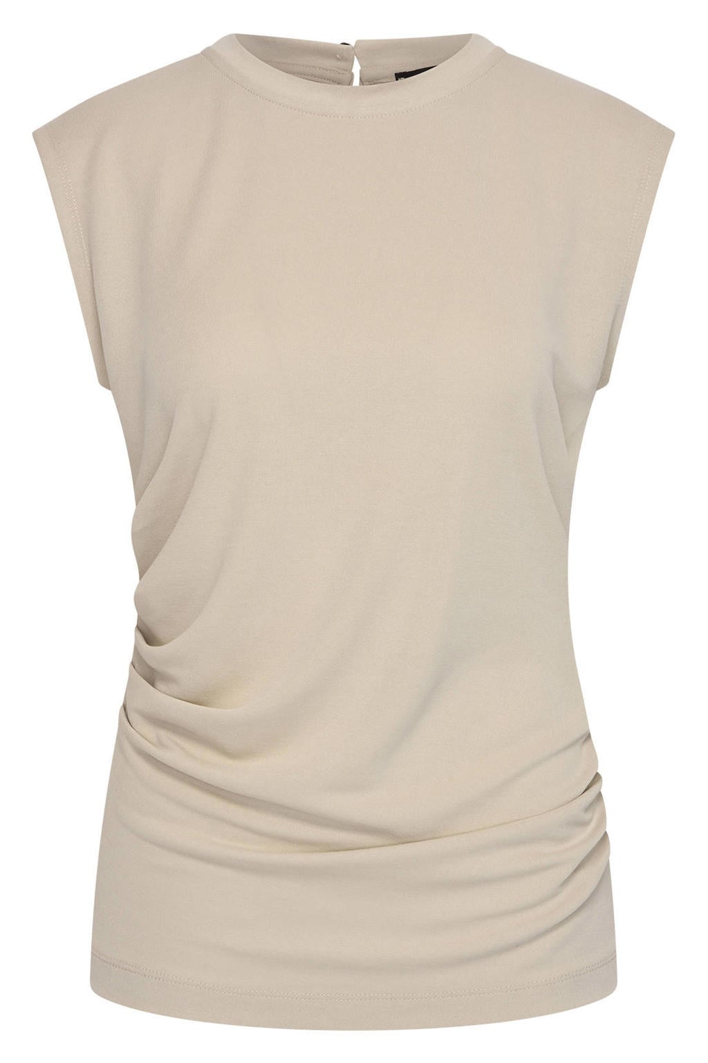 Ecru dames CLAUDIA BY CLAUDIA STRÄTER top van modal met effen, korte mouwen, ronde hals en plooien