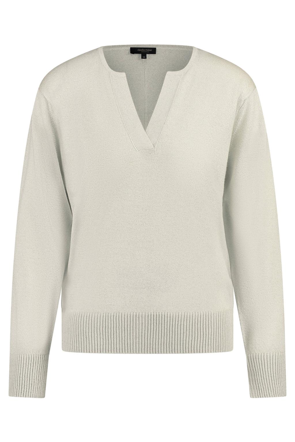 Ecru dames Claudia Sträter pullover gebreid van viscose met effen, lange mouwen en V-hals