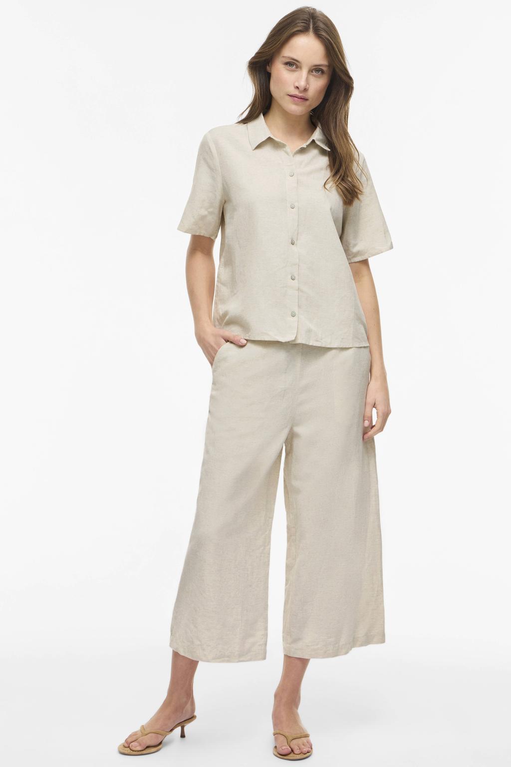 VILA blouse met linnen zand