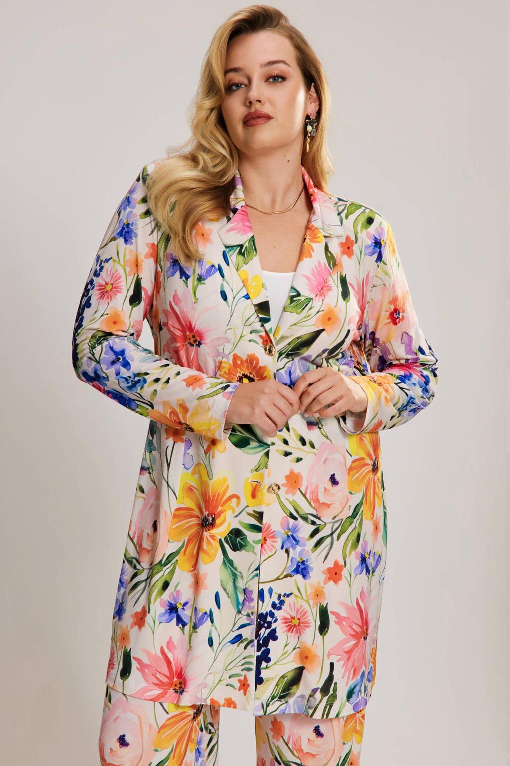 YOEK wide leg high waist gebloemde broek multi