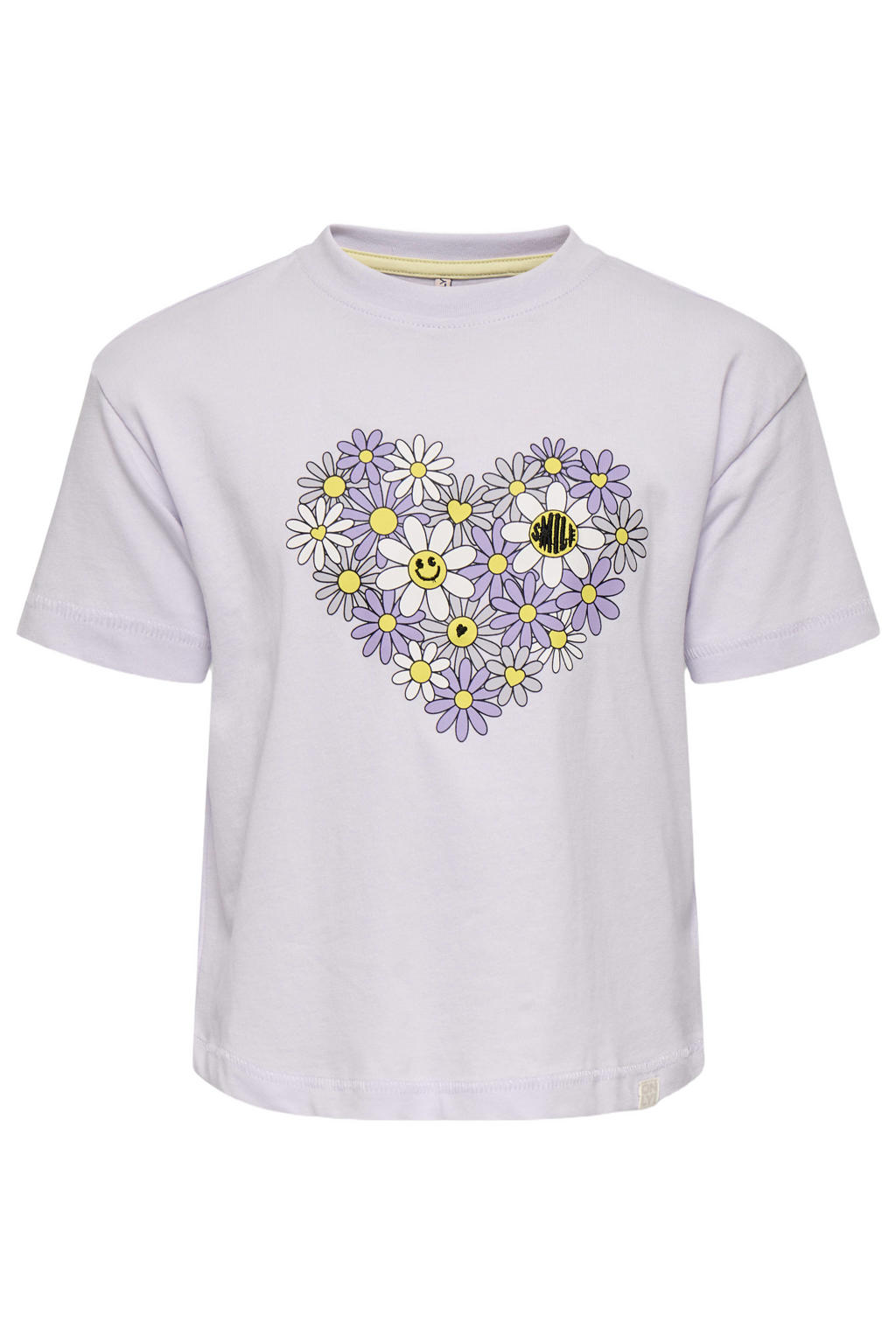 Lilakleurige meisjes KIDS ONLY MINI T-shirt van katoen met printopdruk, korte mouwen en ronde hals