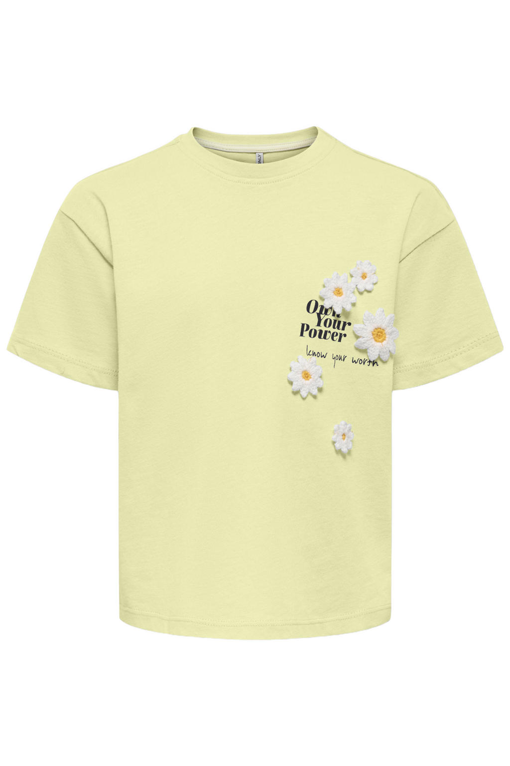 Gele meisjes KIDS ONLY MINI T-shirt van katoen met printopdruk, korte mouwen en ronde hals
