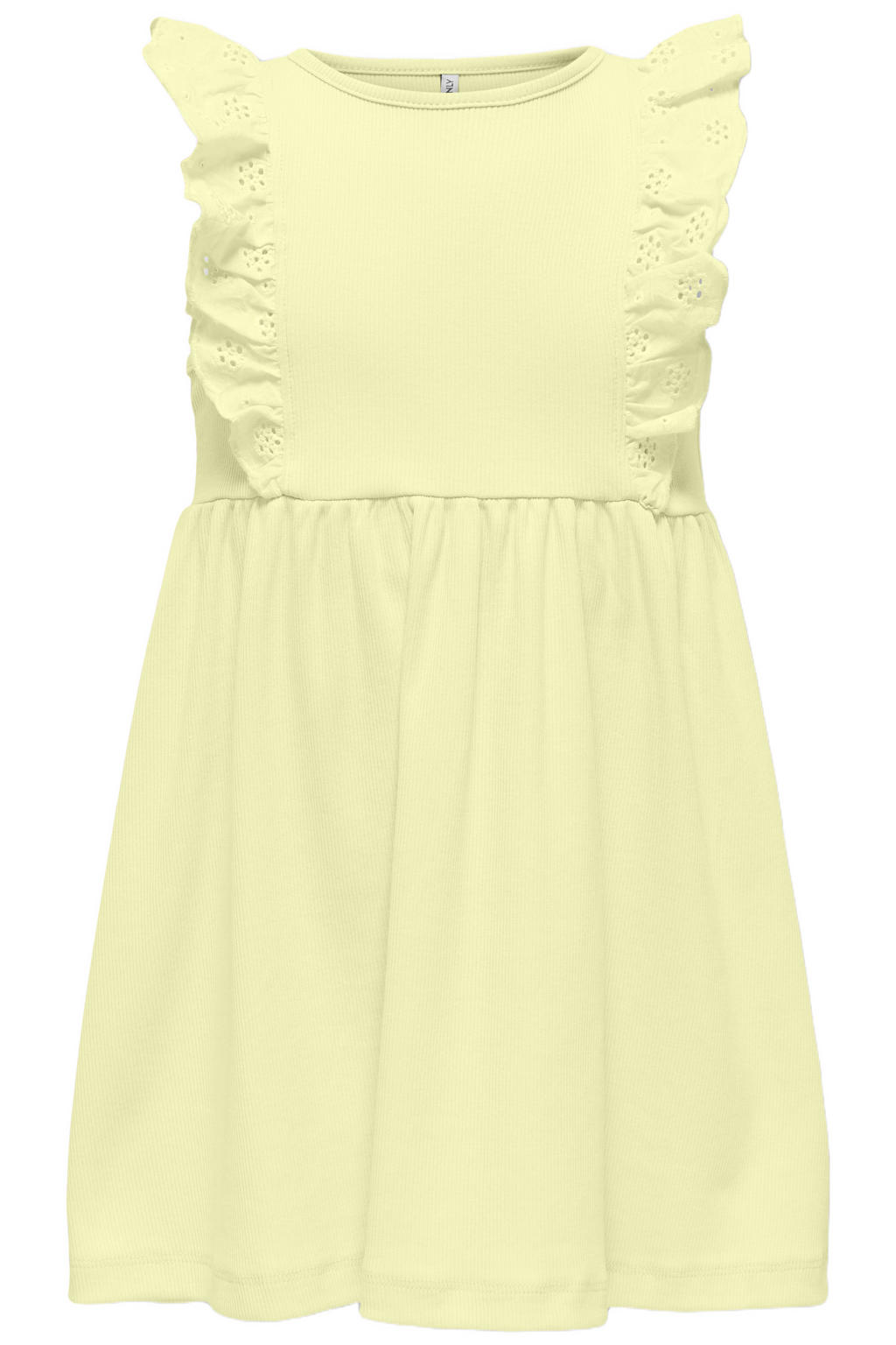 Gele meisjes KIDS ONLY MINI korte jurk van stretchkatoen met effen, korte mouwen en ronde hals