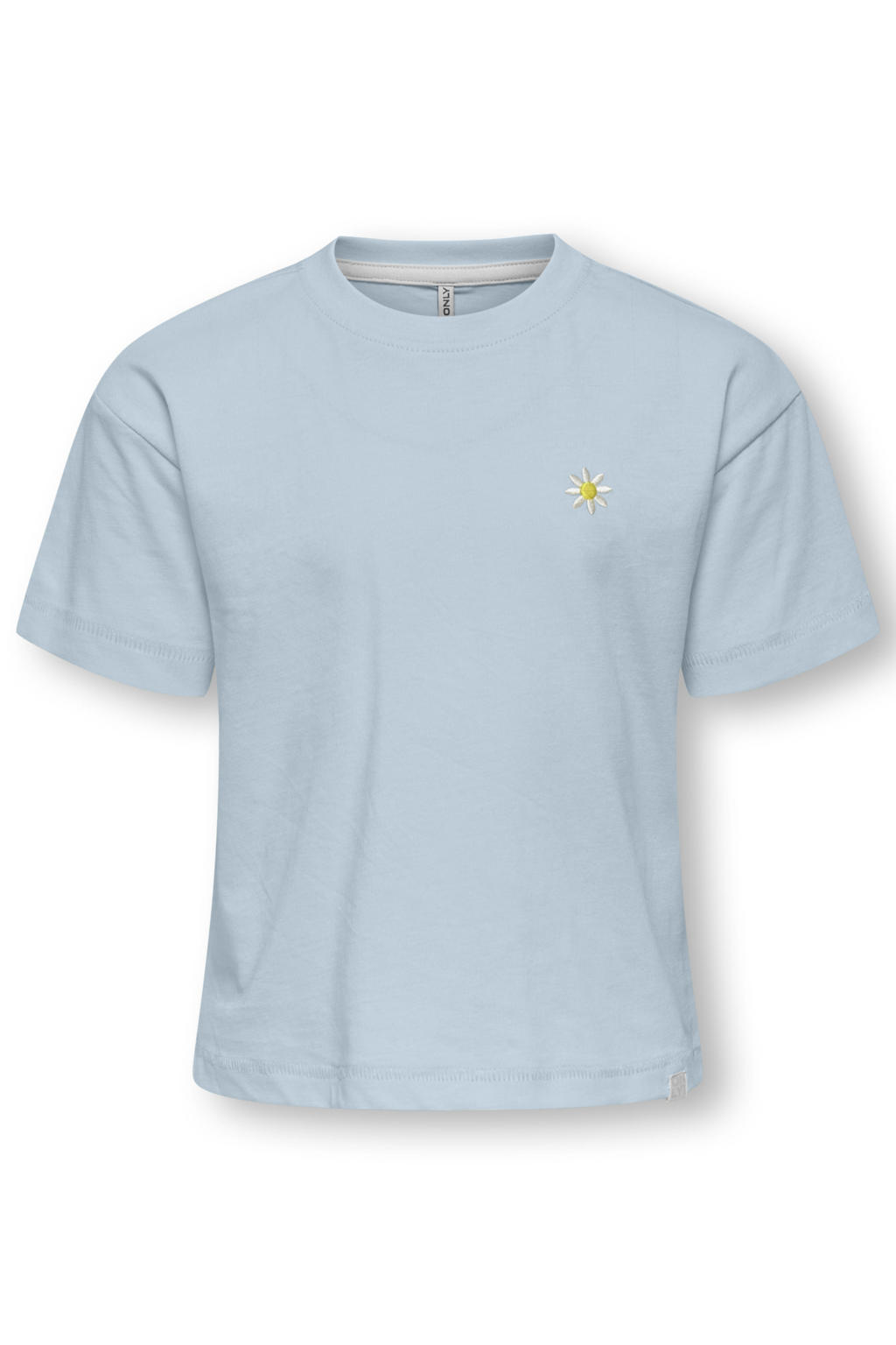 Lichtblauwe meisjes KIDS ONLY MINI T-shirt van katoen met korte mouwen en ronde hals