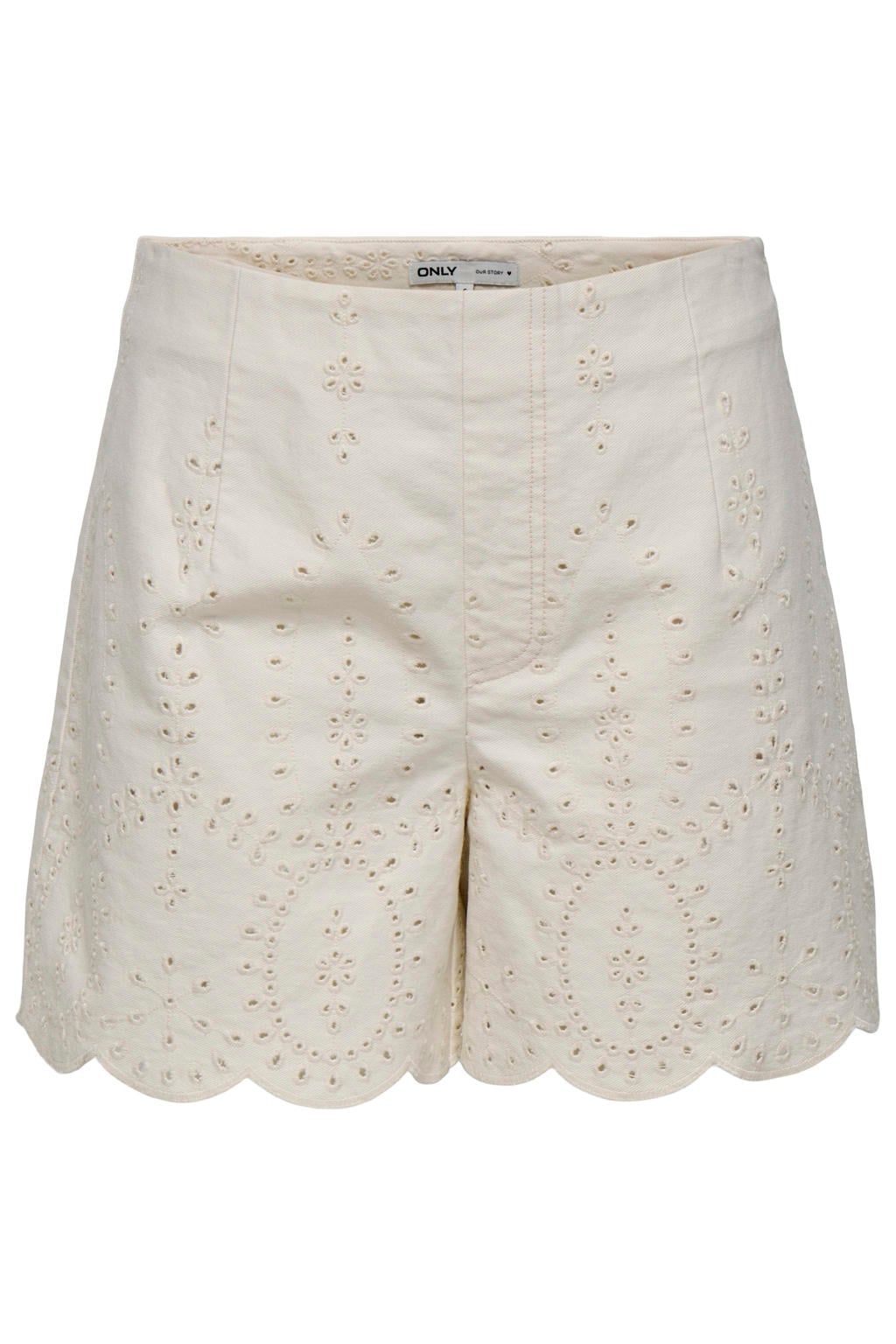 Beige dames ONLY regular waist casual short broderie van katoen met effen