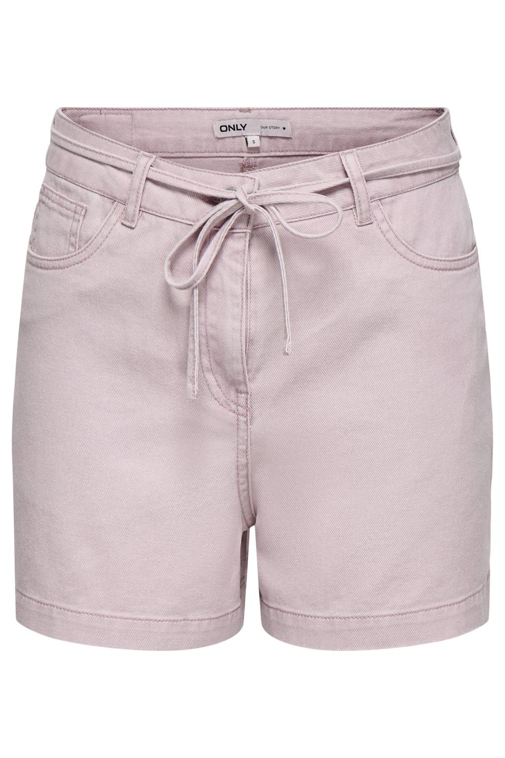 Lichtroze dames ONLY regular high waist casual short van katoen met knoopsluiting en effen