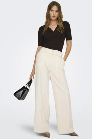wide leg high waist casual broek ecru