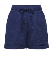 thumbnail: Donkerblauwe dames ONLY regular high waist casual short van katoen met trekkoorden en effen