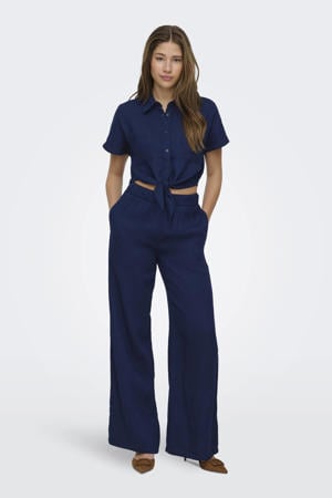 straight high waist casual broek donkerblauw