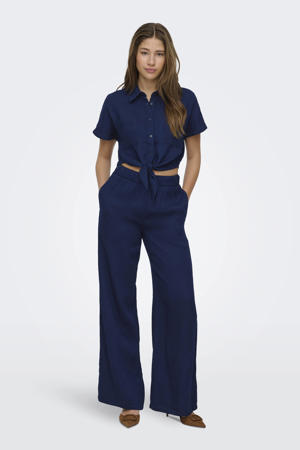 straight high waist casual broek donkerblauw