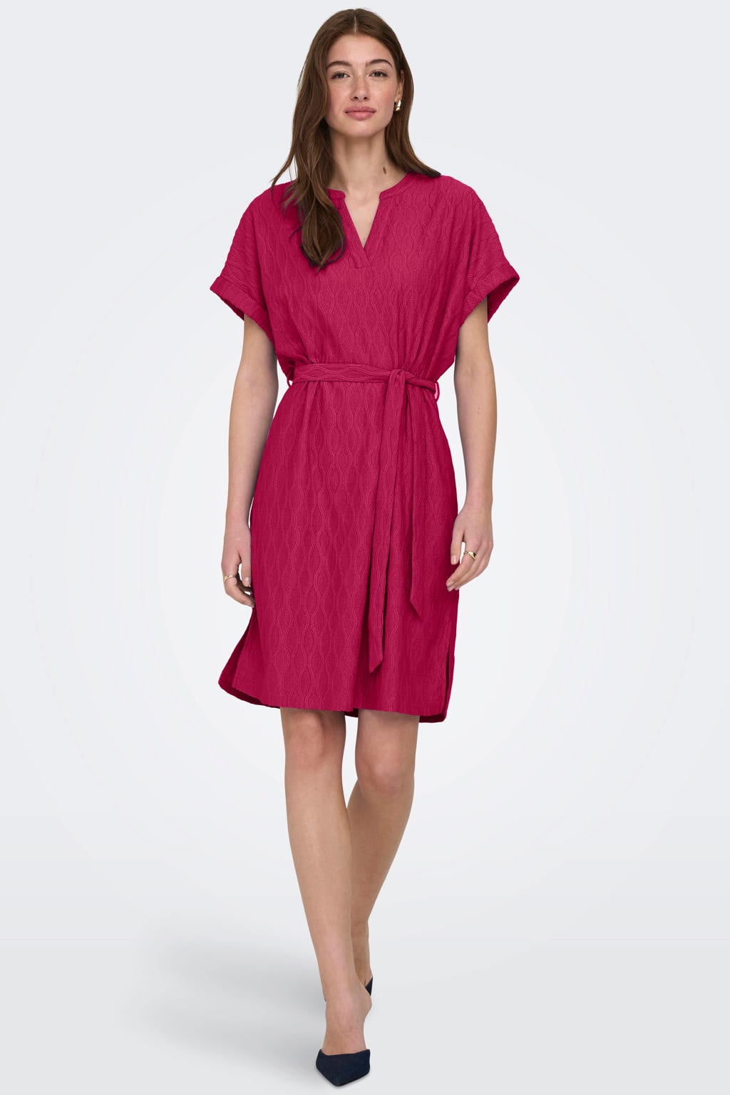 Zwarte dames ONLY maxi jurk van polyester met effen, korte mouwen en V-hals