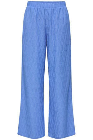 wide leg high waist casual broek blauw