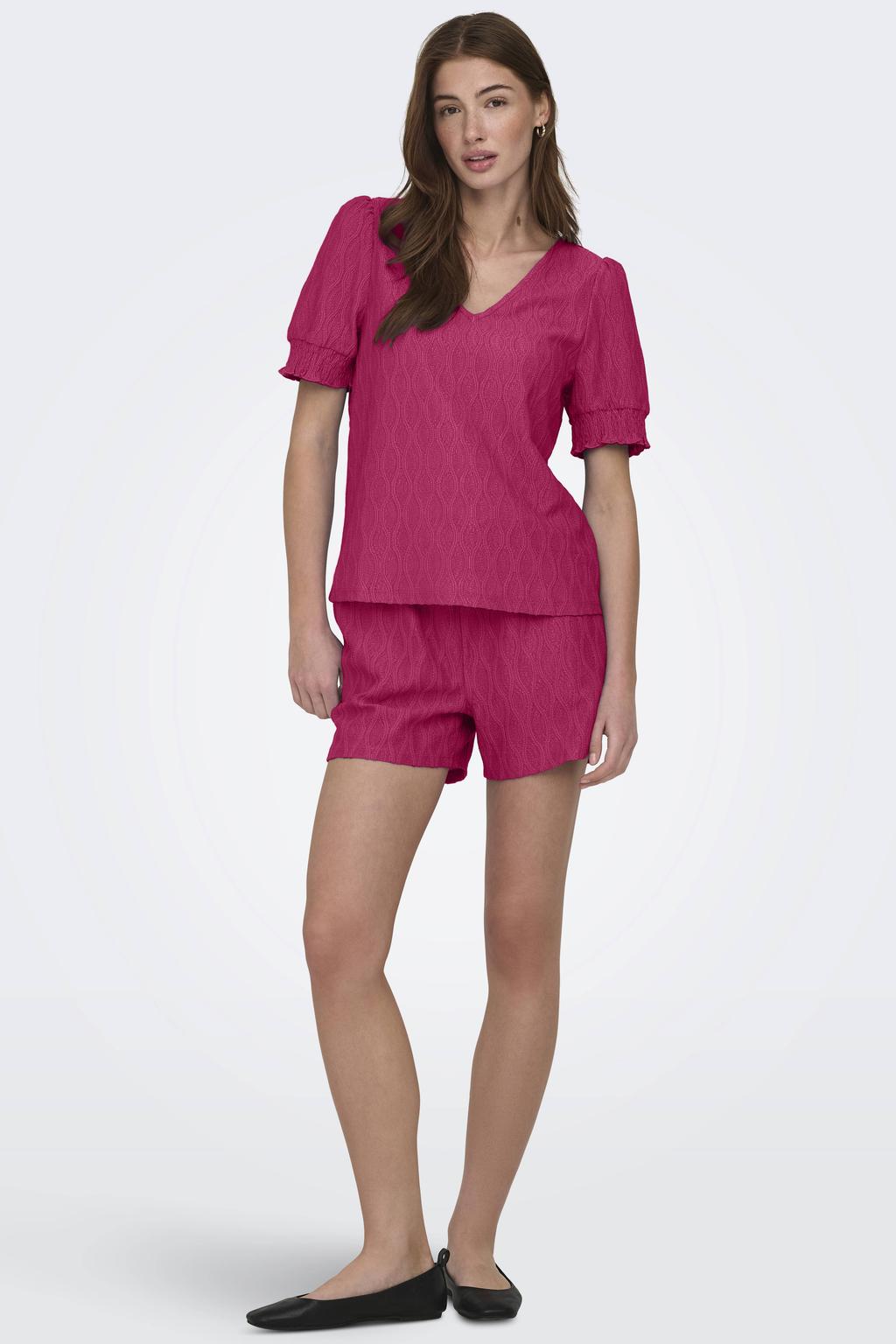 Donkerrode dames ONLY relaxed high waist casual short van polyester met striksluiting en effen