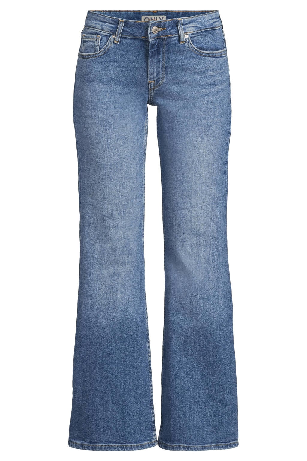 Medium blue denim dames ONLY Onljudy Low Waist Flared Dnm Epp low waist flared jeans met rits- en knoopsluiting en effen