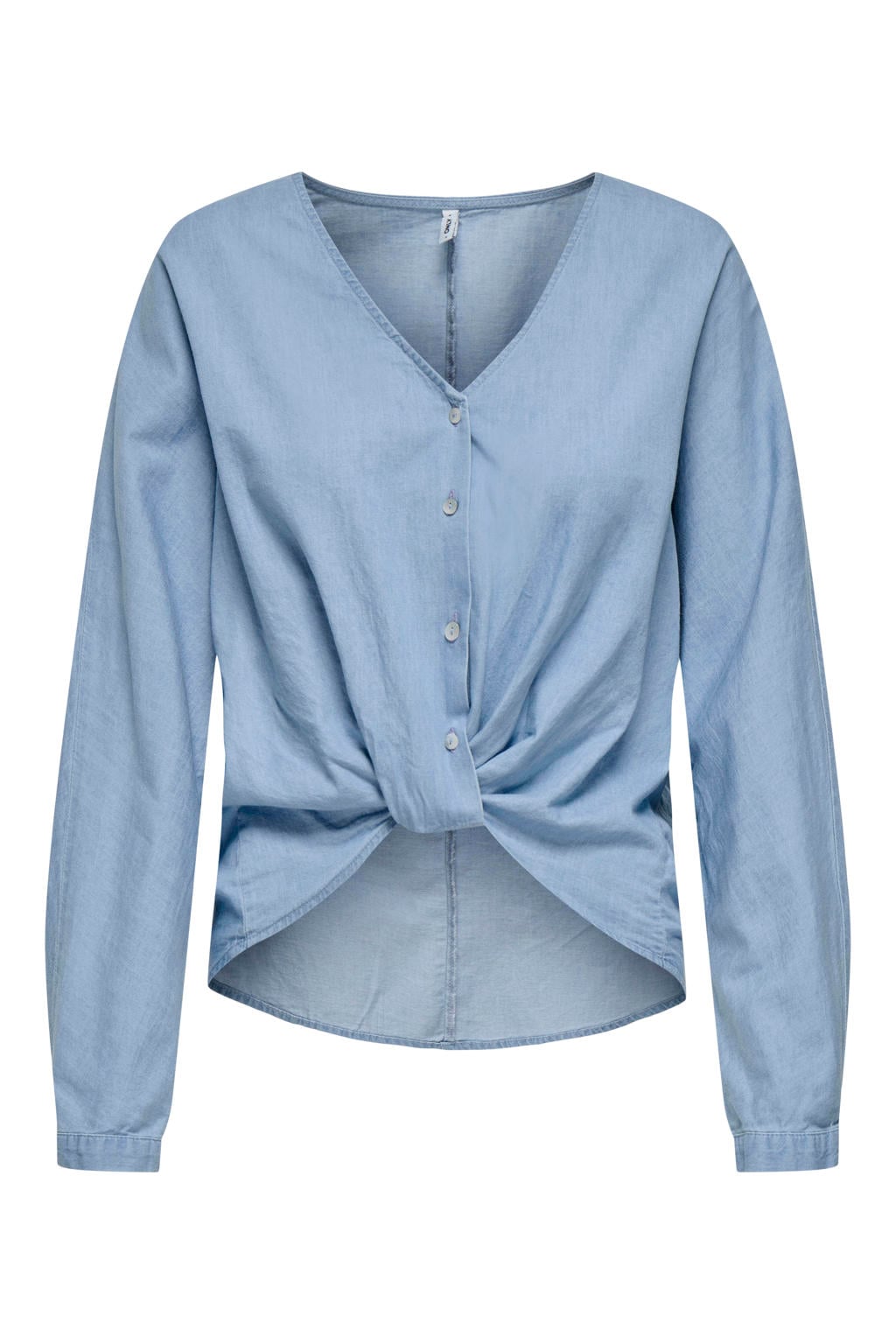Light blue denim dames ONLY blouse van katoen met lange mouwen, V-hals, knoopsluiting en geweven detail