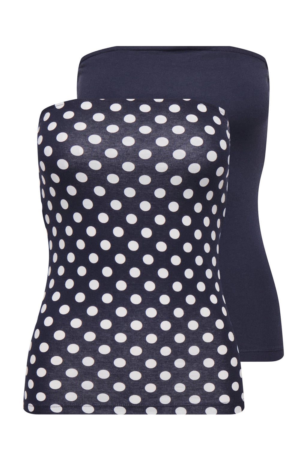 Donkerblauw en witte dames ONLY top set van 2 met stippenprint en off shoulder hals