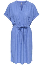 thumbnail: Blauwe dames ONLY maxi jurk van polyester met effen, korte mouwen en V-hals