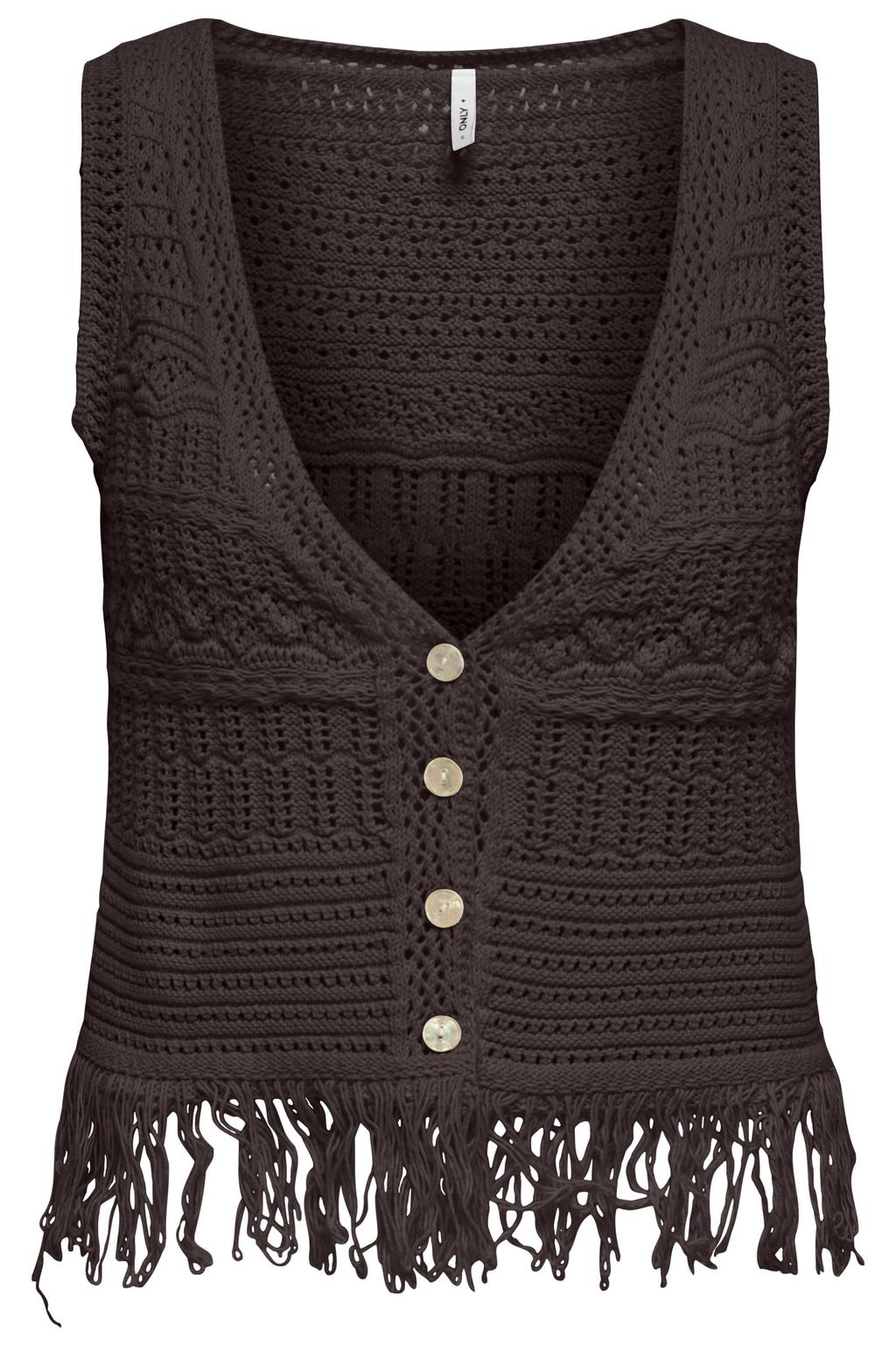 Bruine dames ONLY top gebreid van polyester met effen en V-hals