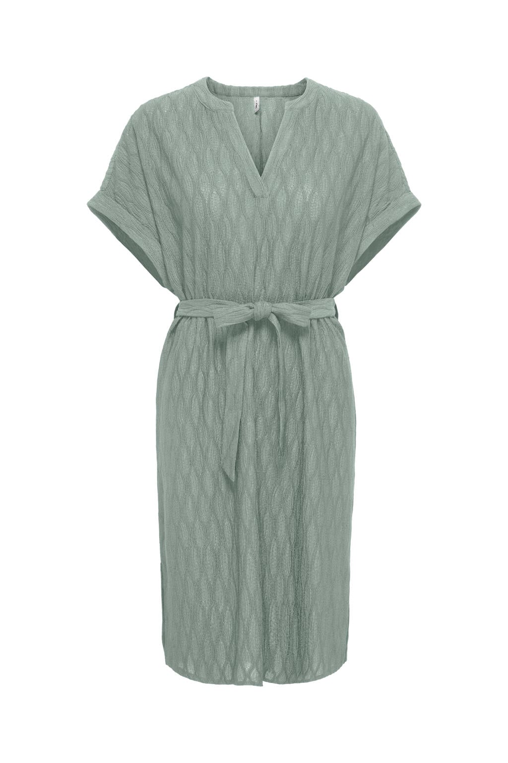 Lichtgroene dames ONLY maxi jurk van polyester met effen, korte mouwen en V-hals
