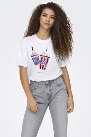 T-shirt wit met pailletten