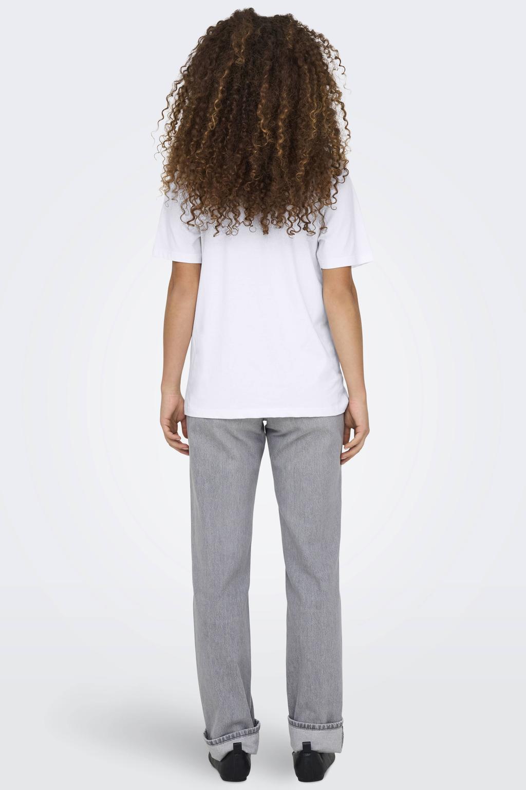 Wit, roze en blauwe dames ONLY T-shirt van katoen met printopdruk, korte mouwen, ronde hals en pailletten