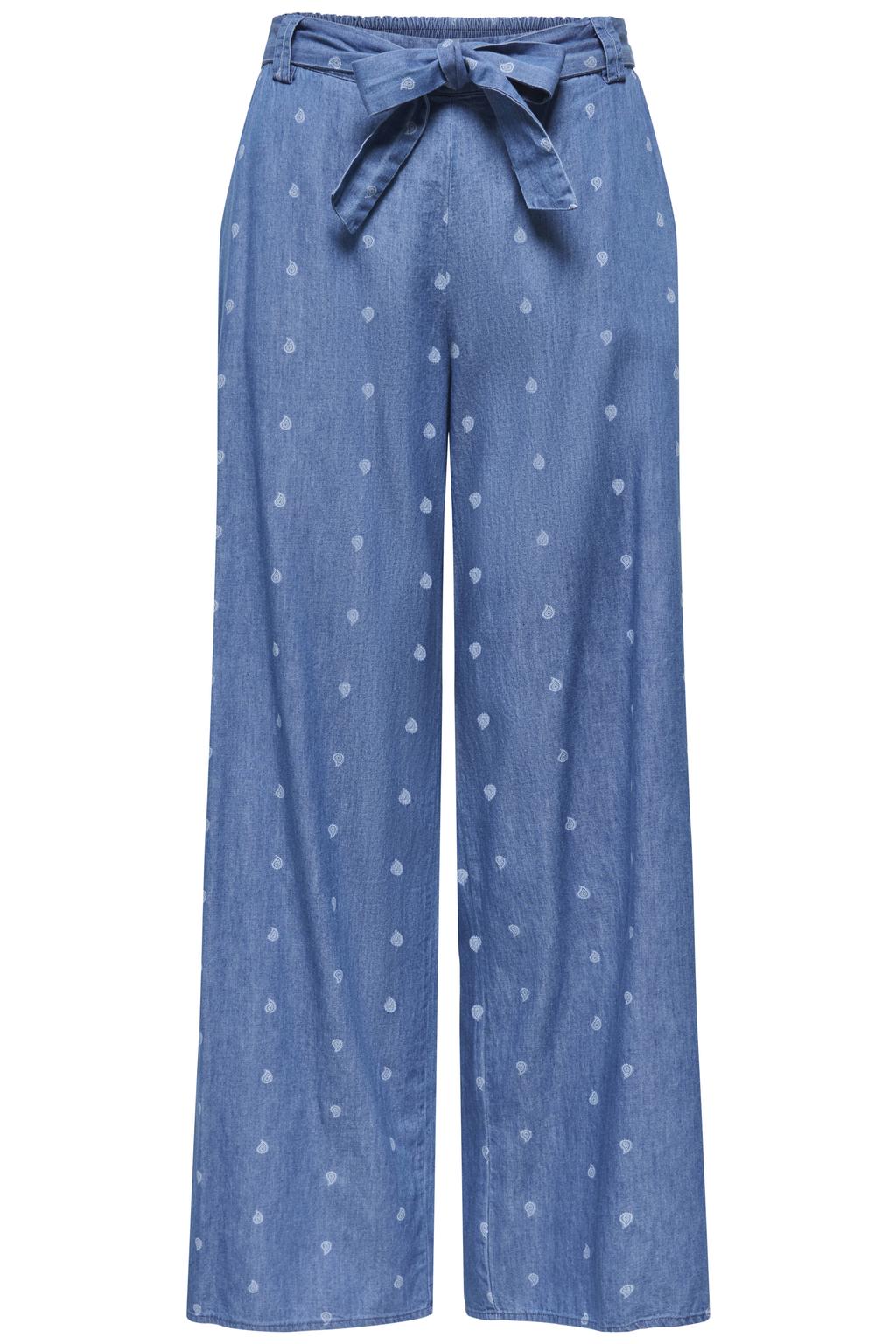 Medium blue denim dames ONLY Onlnova Azure Palaz Pant Wvn broek mediumblauw van katoen met wijde pijpen, regular waist en paisley print