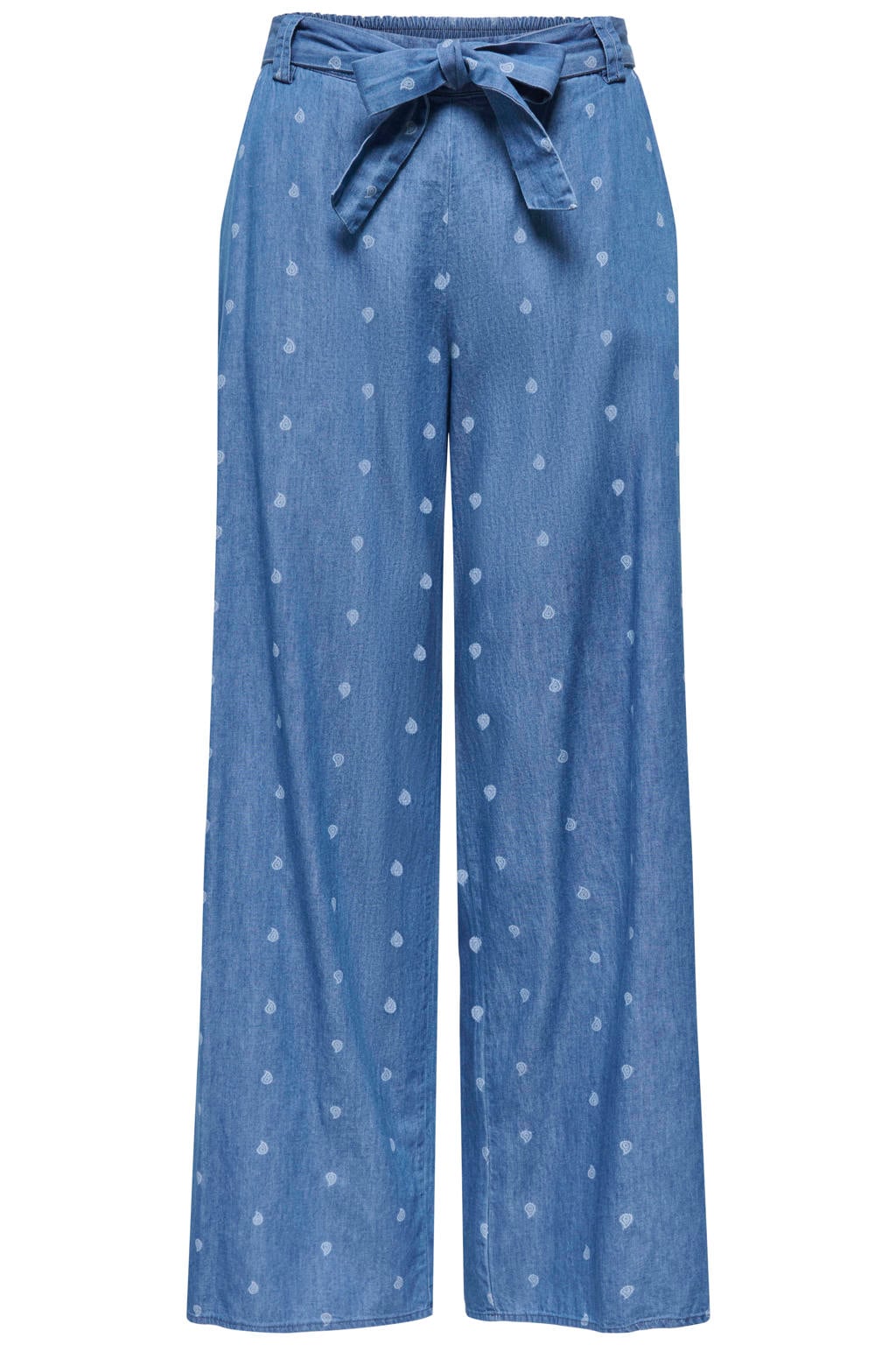 Medium blue denim dames ONLY Onlnova Azure Palaz Pant Wvn broek mediumblauw van katoen met wijde pijpen, regular waist en paisley print
