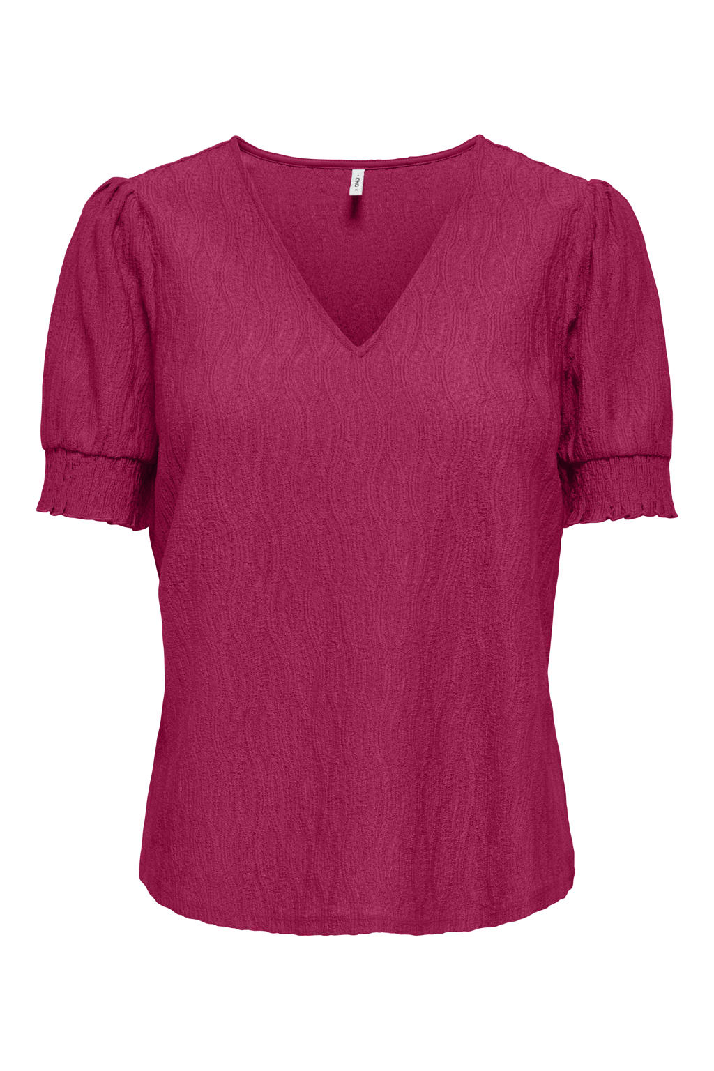 Roze dames ONLY top van polyester met effen, korte mouwen en V-hals