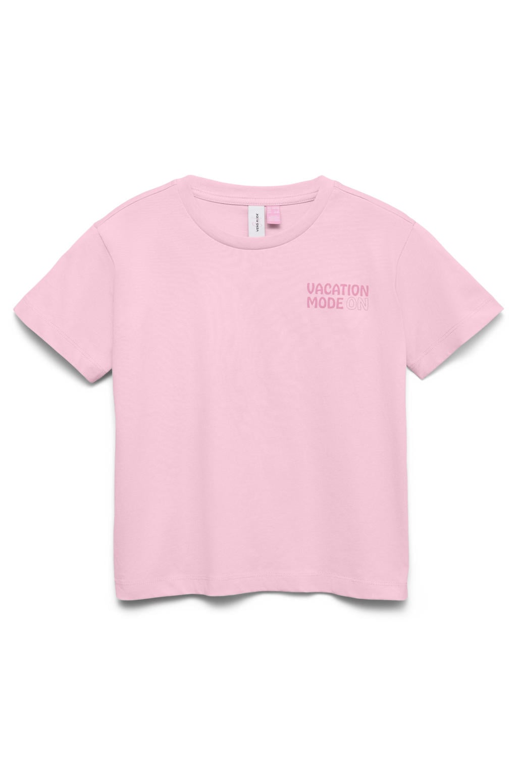 Roze meisjes VERO MODA GIRL T-shirt van katoen met backprint, korte mouwen en ronde hals