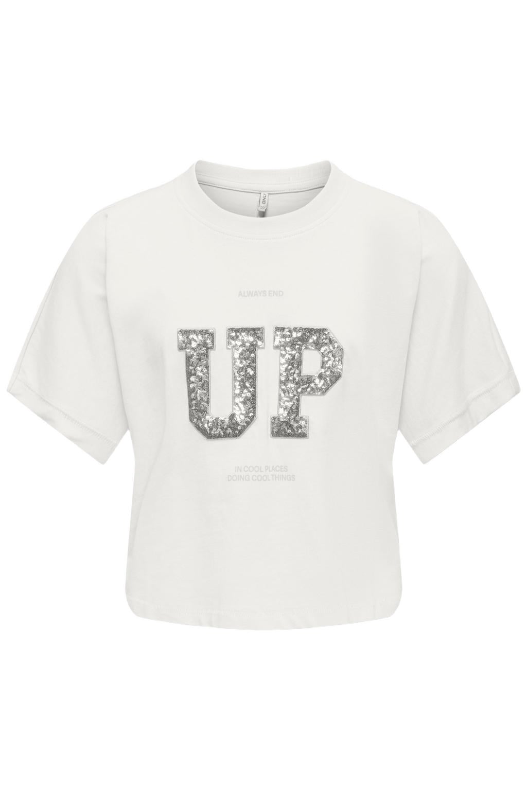 Witte meisjes KIDS ONLY GIRL T-shirt van katoen met printopdruk, korte mouwen, ronde hals en glitters