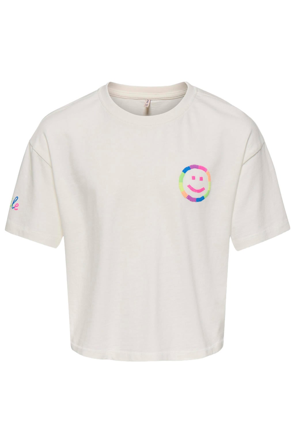 Witte meisjes KIDS ONLY GIRL T-shirt van katoen met effen, korte mouwen en ronde hals