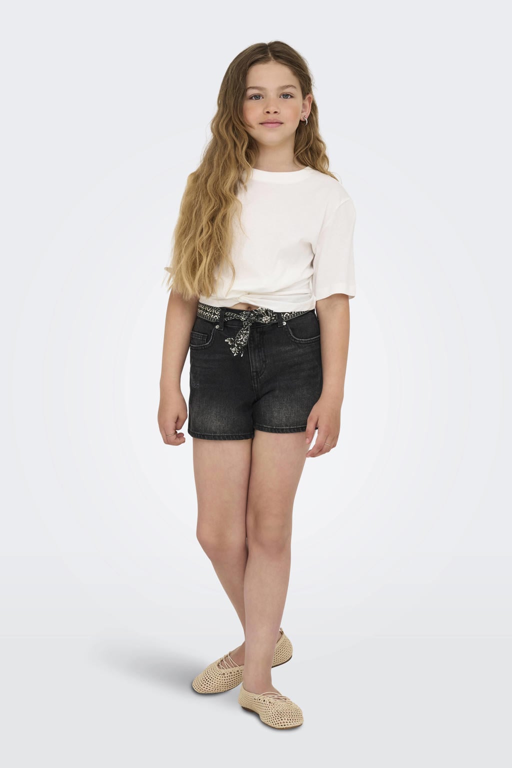 Black denim meisjes KIDS ONLY GIRL straight short van denim met rits- en knoopsluiting en effen