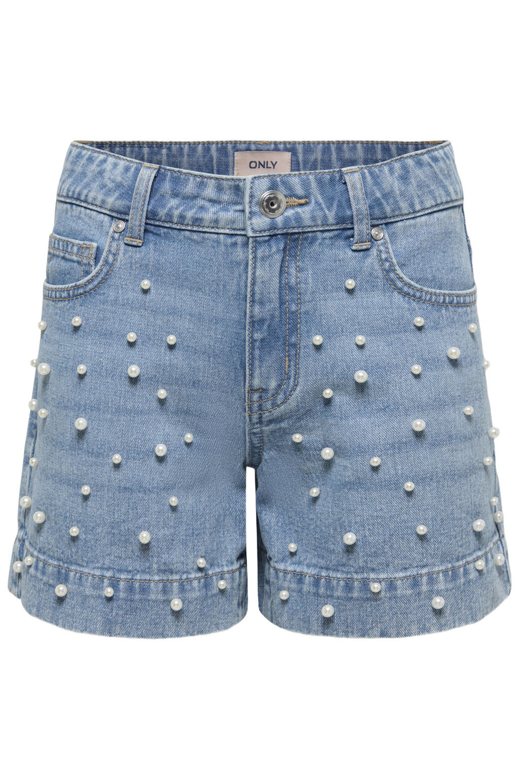 Light blue denim meisjes KIDS ONLY GIRL regular short van denim met rits- en knoopsluiting en effen