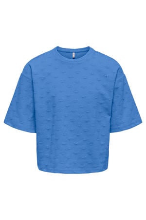 sweater met hartjes met textuur blauw