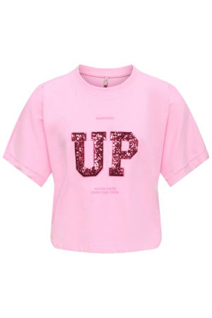 T-shirt met glitter roze